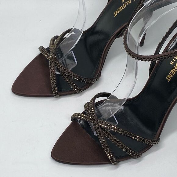 Saint Laurent Ava Sandals in Crepe Satin with Rhinestones size 38 - Picture 8 of 16